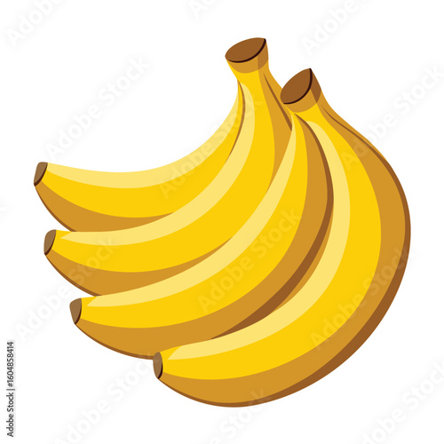 A vibrant cluster of four ripe yellow bananas presented artistically isolated on a clean white background for design isolated on white background
