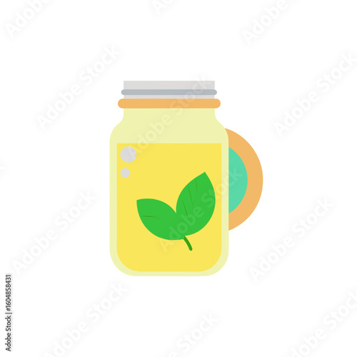 glass mason jar of lemonade with mint leaves isola