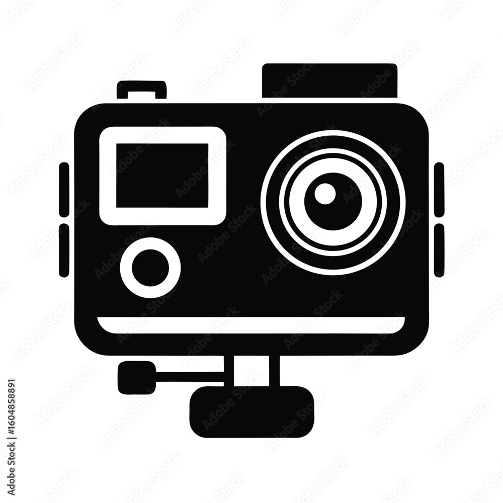 Silhouette of an action camera a modern device for capturing dynamic moments isolated on white background Silhouette of an action camera a modern device for capturing dynamic moments isolated on white background