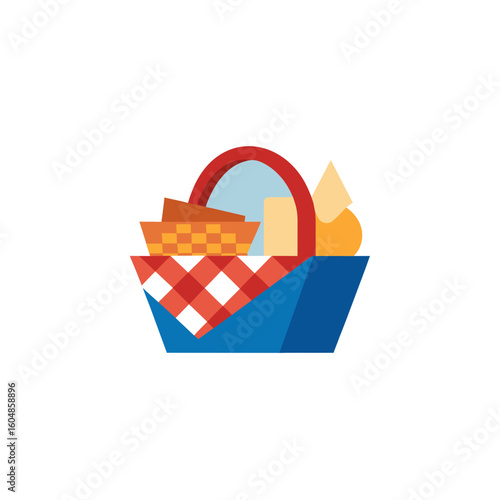open picnic basket with a checkered cloth and snac