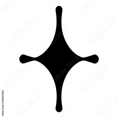 Abstract symmetrical black blob with four directional, bulbous appendages, graphic design