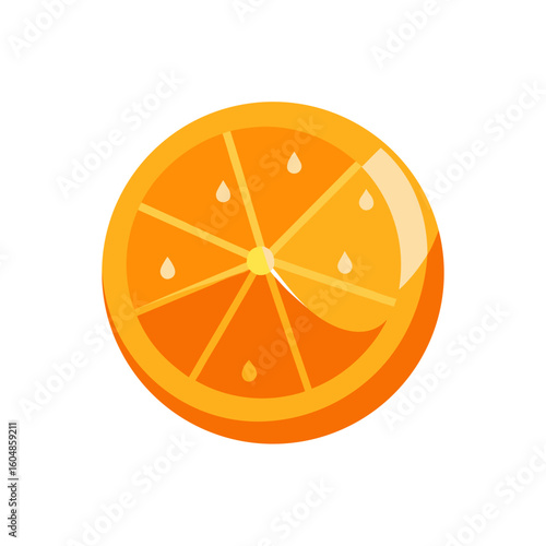 realistic orange slice with juice droplets isolate