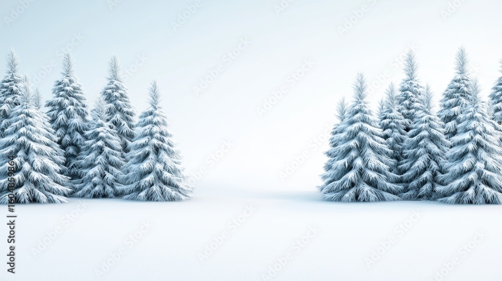 Fototapeta premium Seasonal Snow covered evergreen trees standing tall in a peaceful winter scene.