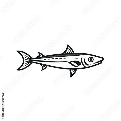 Simple outline illustration of an anchovy fish with clean lines presented isolated on white background