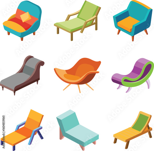 Lounge Chair Vector Collection – Modern, Mid-Century, Upholstered, and Minimalist Styles for Living Room and Interior Design