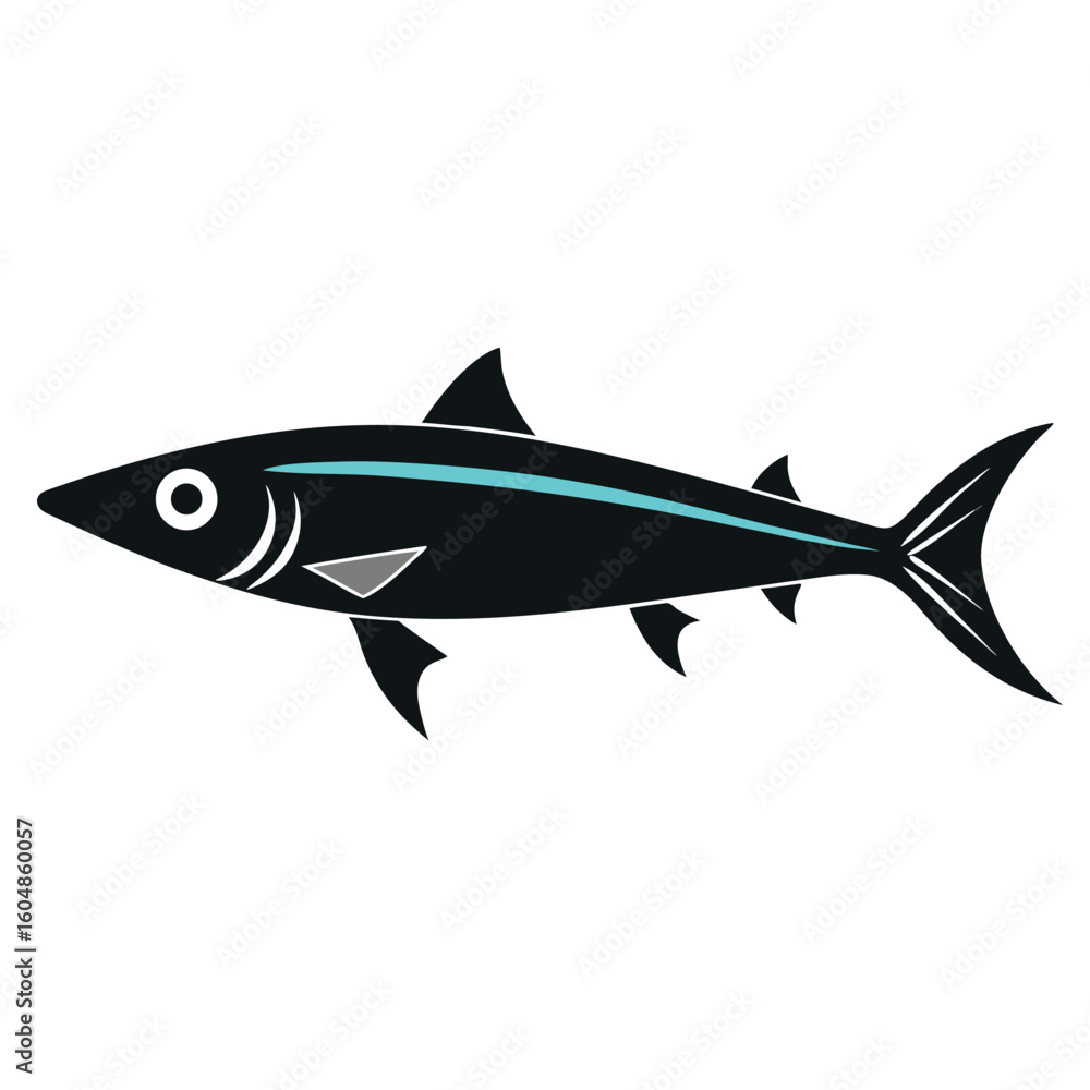 Fototapeta premium Stylized anchovy fish silhouette vector art a simple and clean illustration isolated on white background