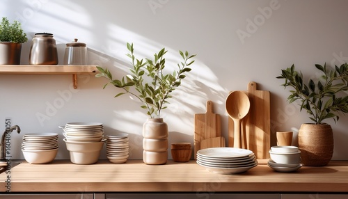 Wallpaper Mural modern kitchen with clean dishes and bamboo rack Torontodigital.ca