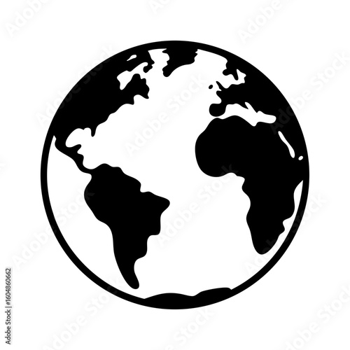 Stylized monochromatic image of the Earth depicting continents and global representation