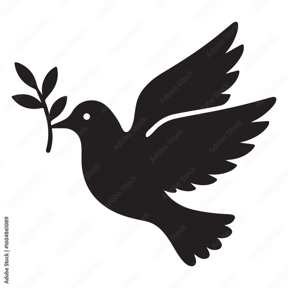 Fototapeta premium Peaceful Dove Bearing Plant Stem in Beak