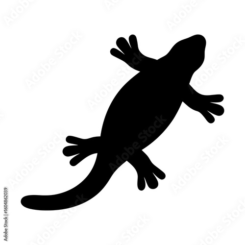 Silhouette of Gecko or Lizard Icon, Black silhouette of a gecko or lizard with outstretched limbs and tail, often used in nature, reptile, or wildlife-themed designs.
