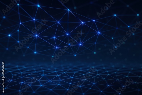 Abstract futuristic digital network with glowing blue lines and nodes against a dark background