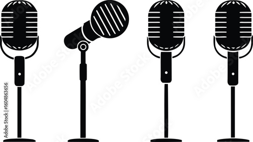 different types of microphones displayed in a row 