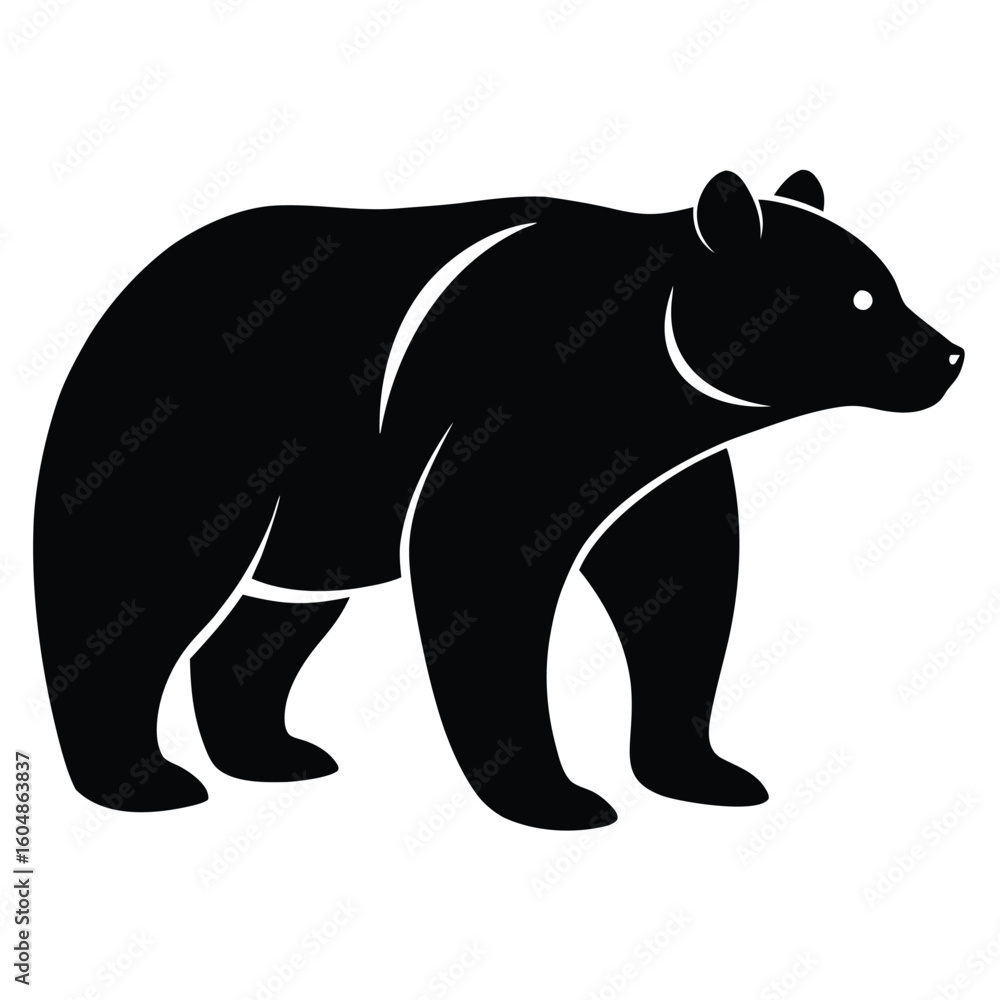 Fototapeta premium A bold black bear silhouette a powerful wild animal presented cleanly isolated on white background for versatile design use