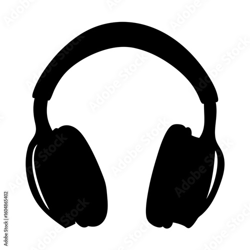 Black silhouette illustration of headphones on a white background for graphic designers