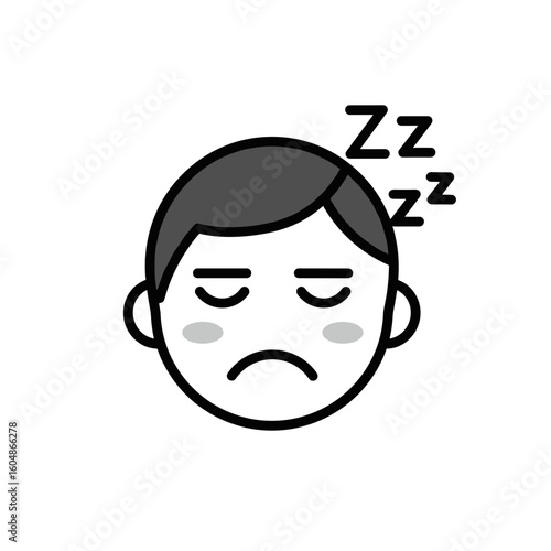 Vector icon of a sleeping person with a sad expression, symbolizing tiredness and rest