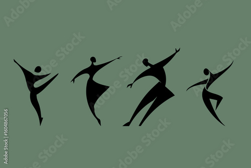 Abstract dancing figure in suprematist style on green background — vector illustration