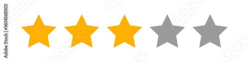 Row of five stars with three orange and two gray, representing an average three-star rating often used in customer reviews, product feedback, and service performance evaluations