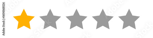 One star rating, typically used for negative reviews, poor feedback, dissatisfaction, or low-quality scores