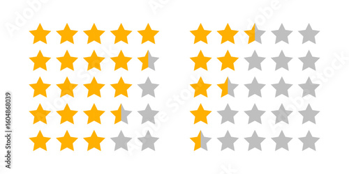 Star rating icons in orange and gray, displayed in rows from five to one star, representing review scores, feedback levels, performance ratings, or evaluations
