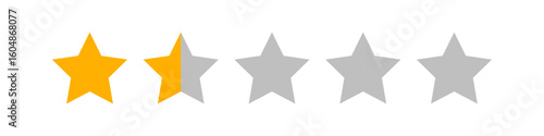 Row of five stars showing one full orange star and one half gray, representing a 1.5 out of 5 rating commonly used in reviews to indicate poor or below-average performance
