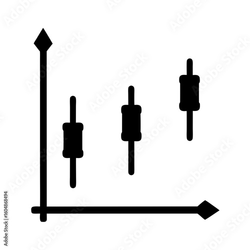Black and white candlestick chart showing price trends over time on axes