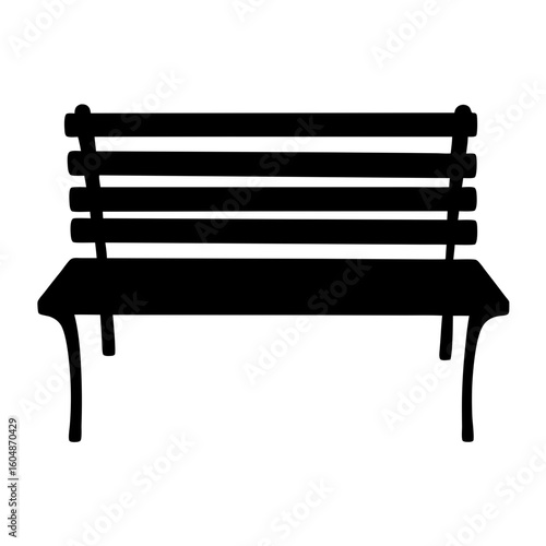 Monochrome silhouette illustration of a classic park bench isolated on white