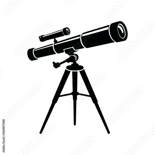 Telescope silhouette icon for astronomy and space exploration.