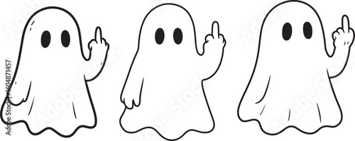 Three funny ghosts giving middle fingers silhouette