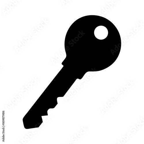A simple black silhouette of a key for locking and unlocking doors