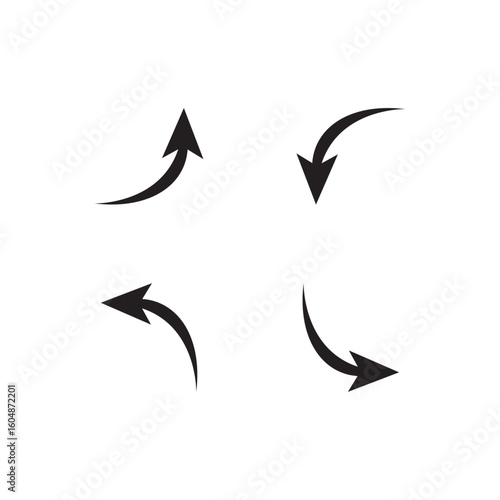 Curved black arrows pointing in all directions, symbolizing dynamic flow, movement, or flexible navigation in design elements.

