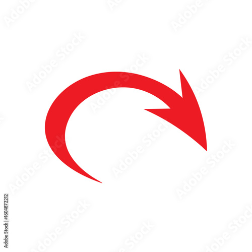Bold red curved arrow pointing down-right in a clean vector style, symbolizing redirection, movement, or visual emphasis in modern design.


