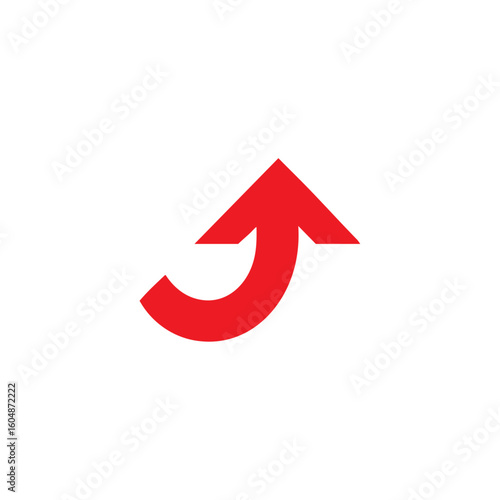 Upward arrow with a circular curve loop in bold red, representing turnaround, elevation, or a rebound motion for marketing and business visuals.

