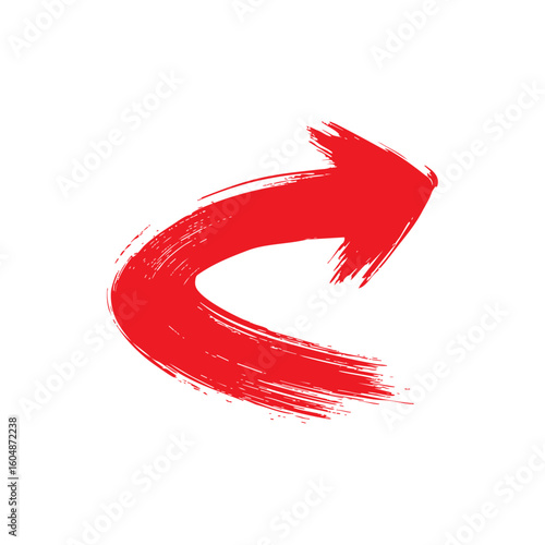 Hand-painted red arrow with curved brush stroke effect, symbolizing motion, direction, or creativity in expressive visual communication.

