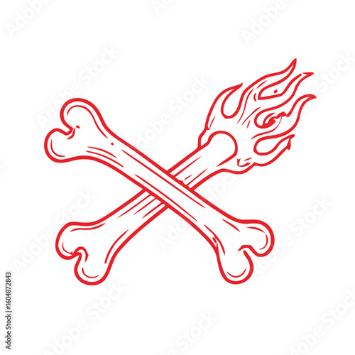 Dynamic red crossbones with stylized flames, a bold graphic for rebel spirit and edgy design projects.