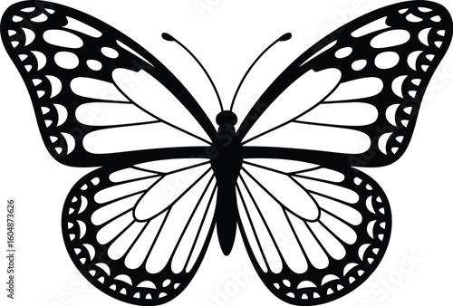 Black and white monarch butterfly silhouette insect