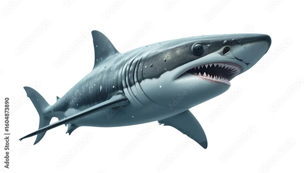 Fototapeta premium Great white shark image for ocean wildlife and underwater animal photography and shark teeth predator pictures isolated on transparent background