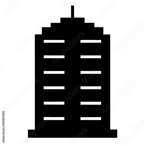 Silhouette of a MultiStory Building with Horizontal Windows and Stepped Top