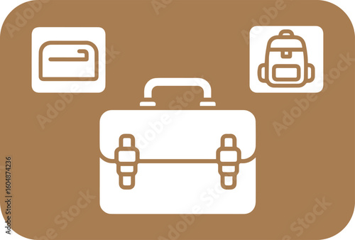 School and Office Bags Collection: Diverse Iconography of Briefcases, Backpacks, and Mail Satchels for Everyday Carry Needs