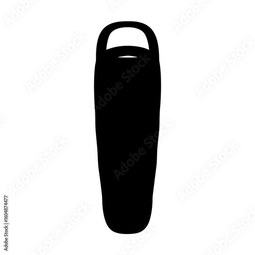Isolated black silhouette of a sleeping bag on a white background for camping