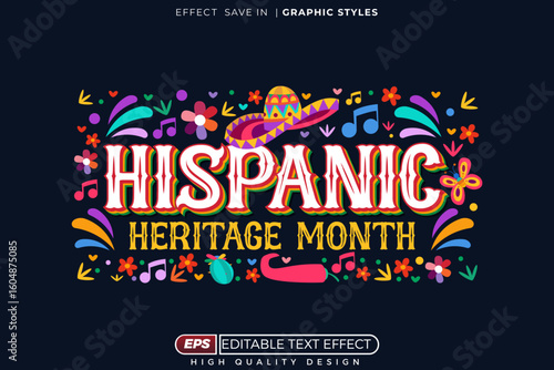 Editable 3d vector text effect hispanic heritage month with decorative background. full color in dark blue background