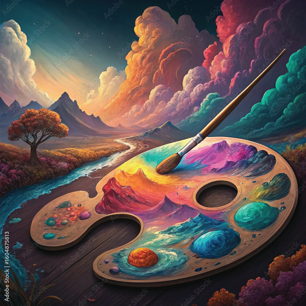 Vibrant Art Palette Landscape: Creative Colors & Dreamy Scenery