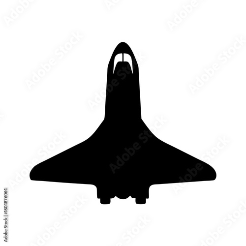 Black silhouette of a space shuttle against a white background