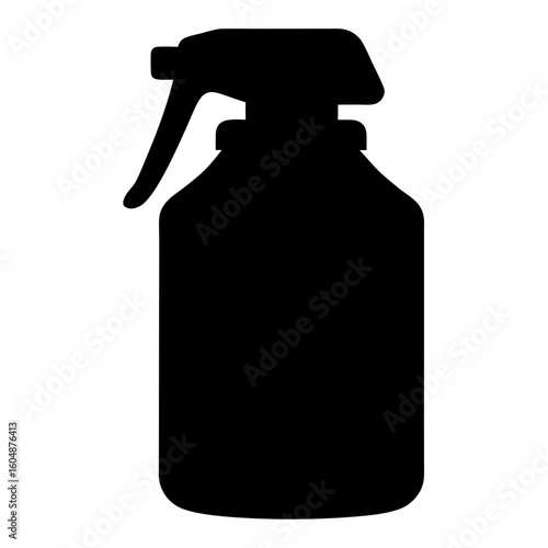 Black silhouette of a spray bottle for cleaning or sanitizing surfaces