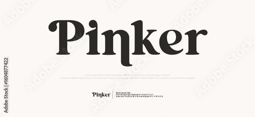 Pinker elegant serif font logo. Classic modern typography with decorative uppercase and lowercase letters. Perfect for luxury branding, fashion, editorial, and vintage design. Vector illustration.
