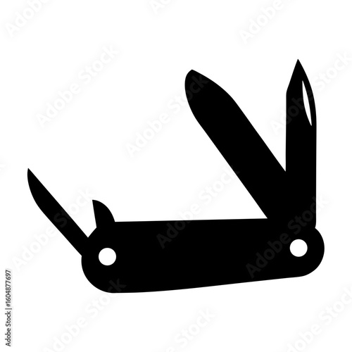 A black silhouette of a multitool or Swiss Army knife with blades extended