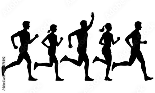 Silhouette of group of people running race