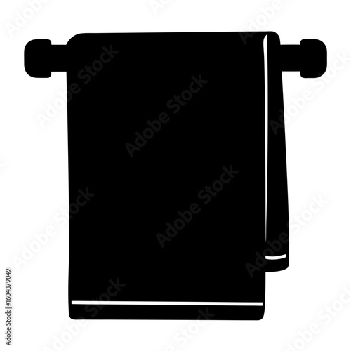 Stylized Towel Hanging on a Bar Rack Silhouette with Minimalist Design