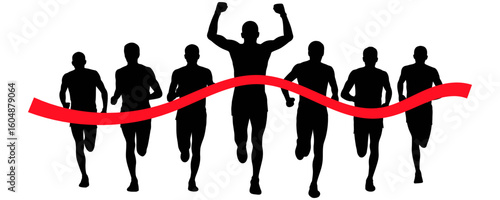 Silhouetted runners crossing finish line