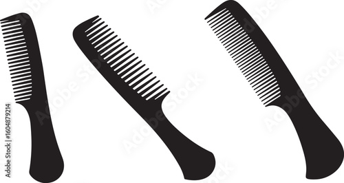 Three black hair combs in silhouette