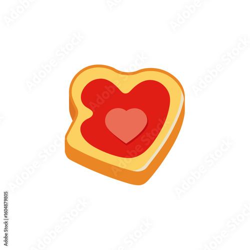 realistic slice of toast with a heart shaped jelly